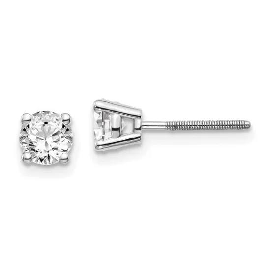 14K White Gold 0.75 CT Round Screw-Post Diamond Stud Earrings