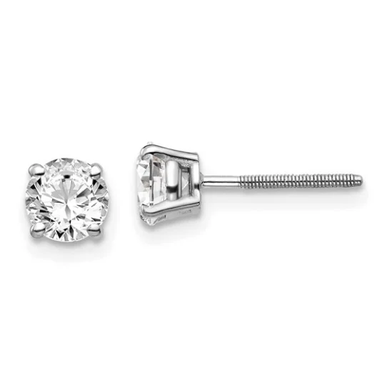 14K White Gold 1.0 CT Round Screw-Post Diamond Stud Earrings