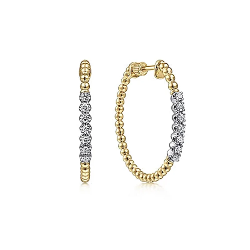 14K Yellow Gold 30mm Bujukan Diamond Classic Hoop Earrings