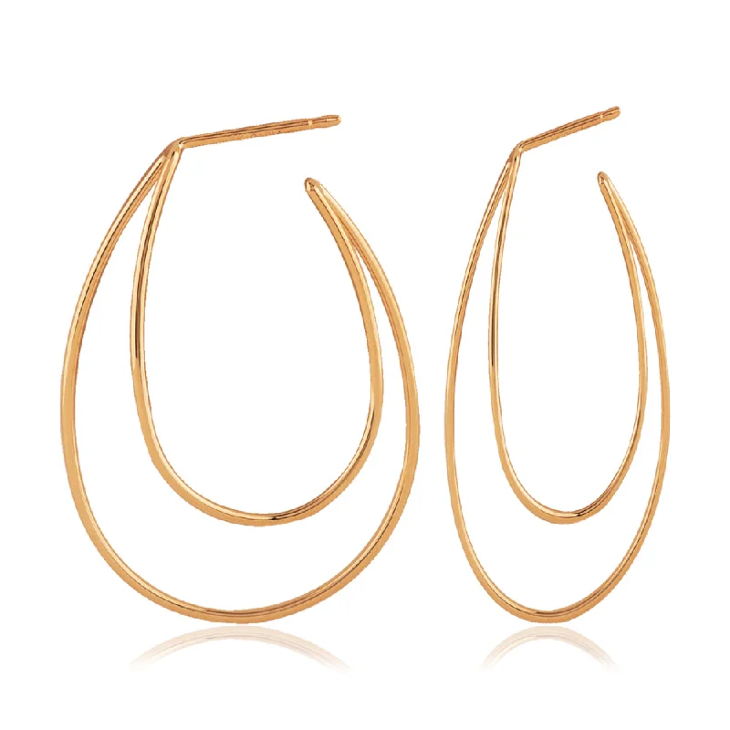 14k Yellow Gold Double Off Set Oval Hoop Earrings