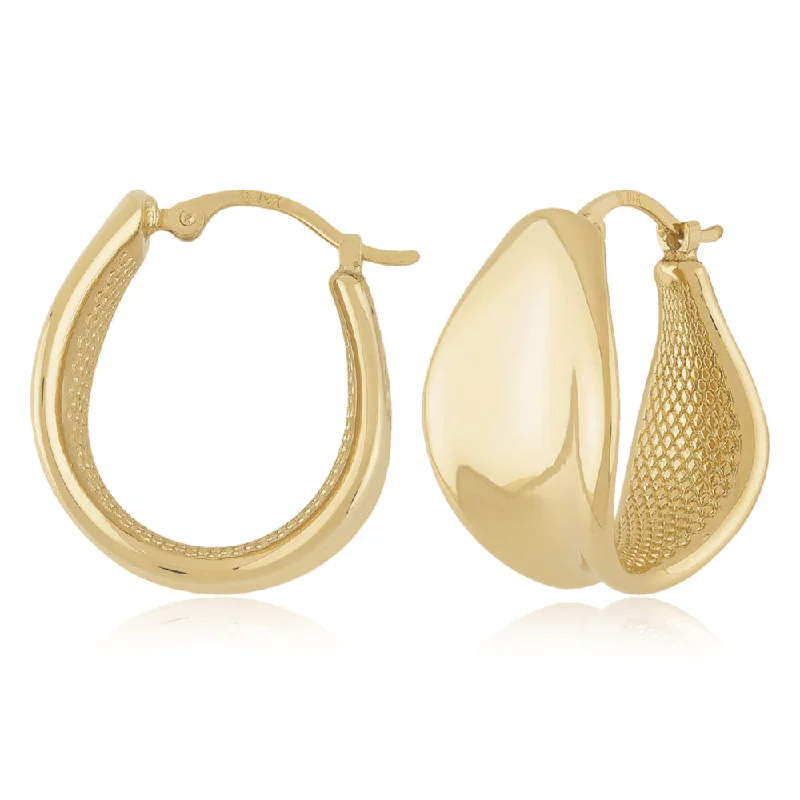 14k Yellow Gold Medium Graduated Plain Hoop Snap-Down Earrings