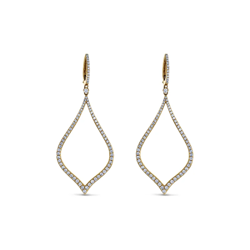 14K Yellow Gold Micropave Diamond Hollow Flame-Drop Earrings