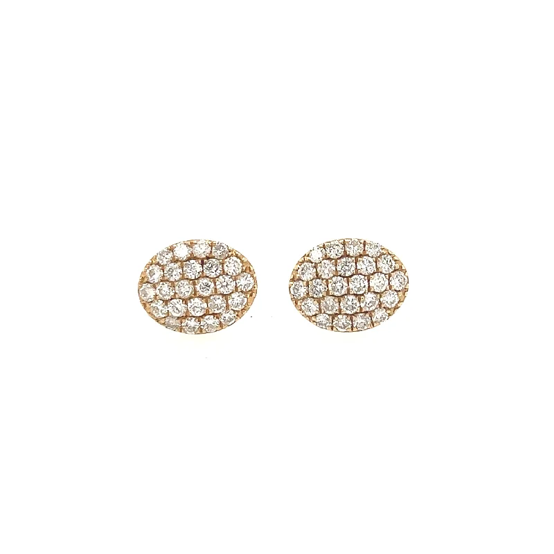 14K Yellow Gold Oval Diamond Stud Earrings