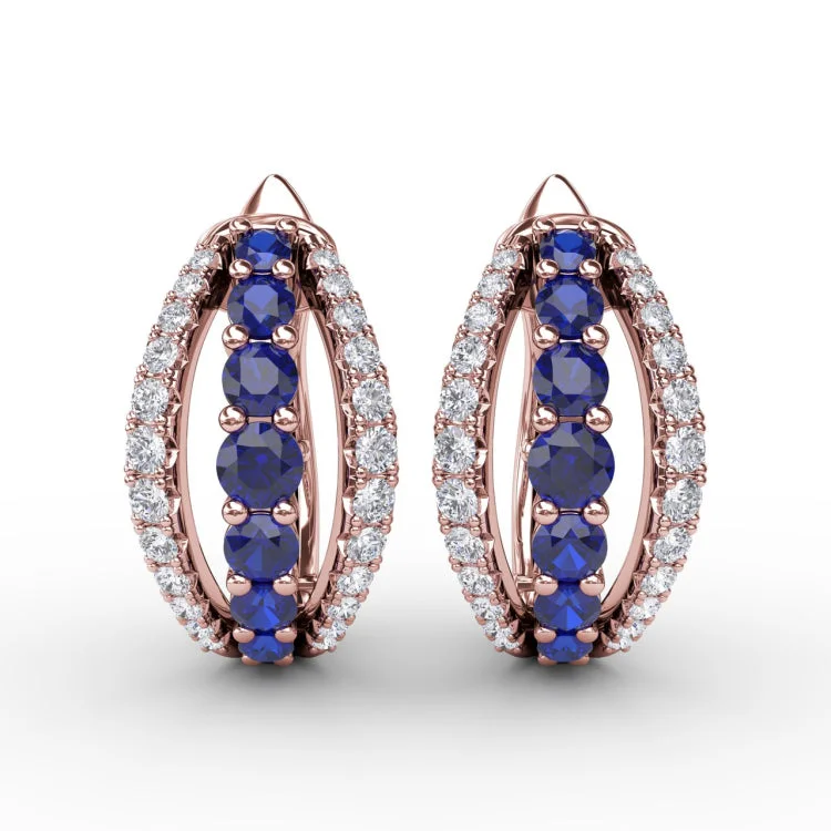 Sapphire and Diamond Hoop Earrings