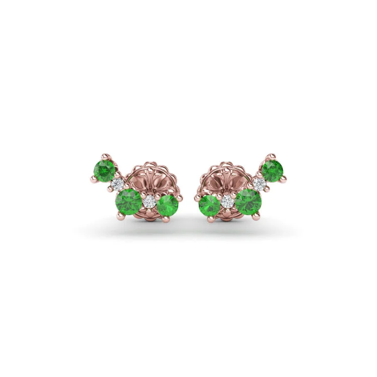 Five Stone Emerald and Diamond Climber Earrings