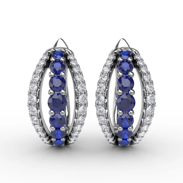 Sapphire and Diamond Hoop Earrings