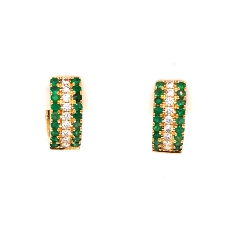 18k Emerald & Diamond Hoop Earrings