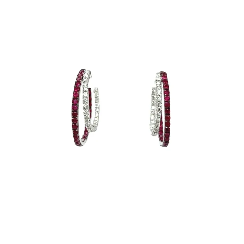 18k Ruby and Diamond Hoop Earrings