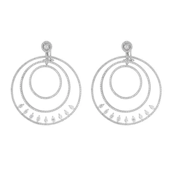 18K White Gold 3 Floating Circle Diamond Drops