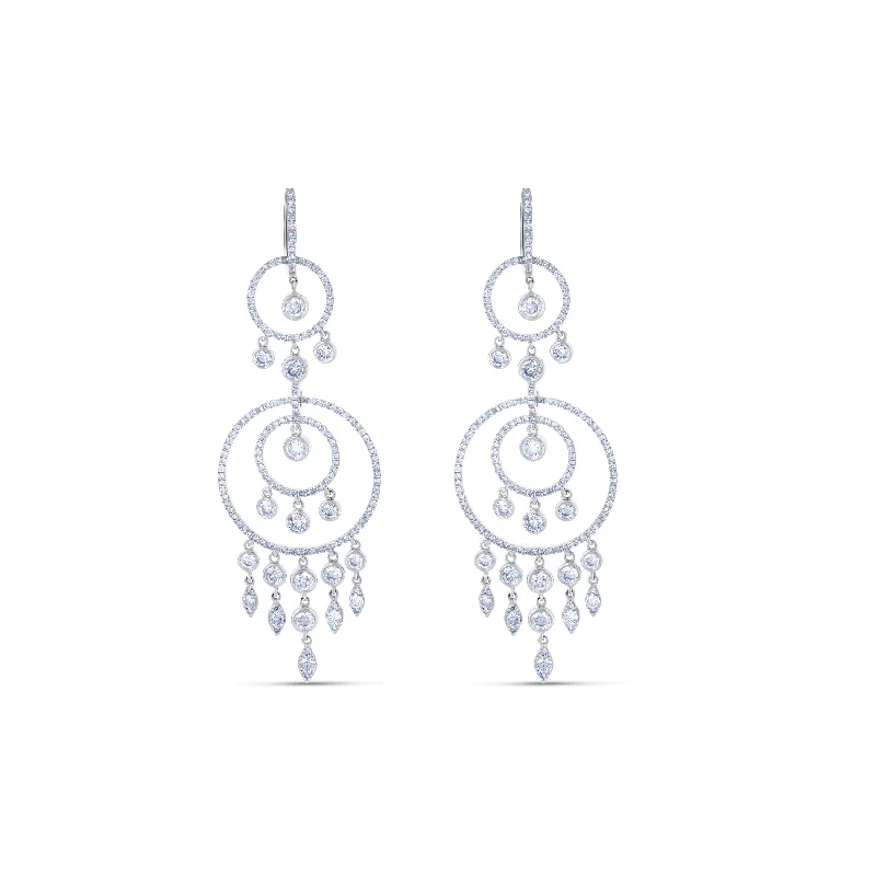 18K White Gold Multi Circle Drop Earrings