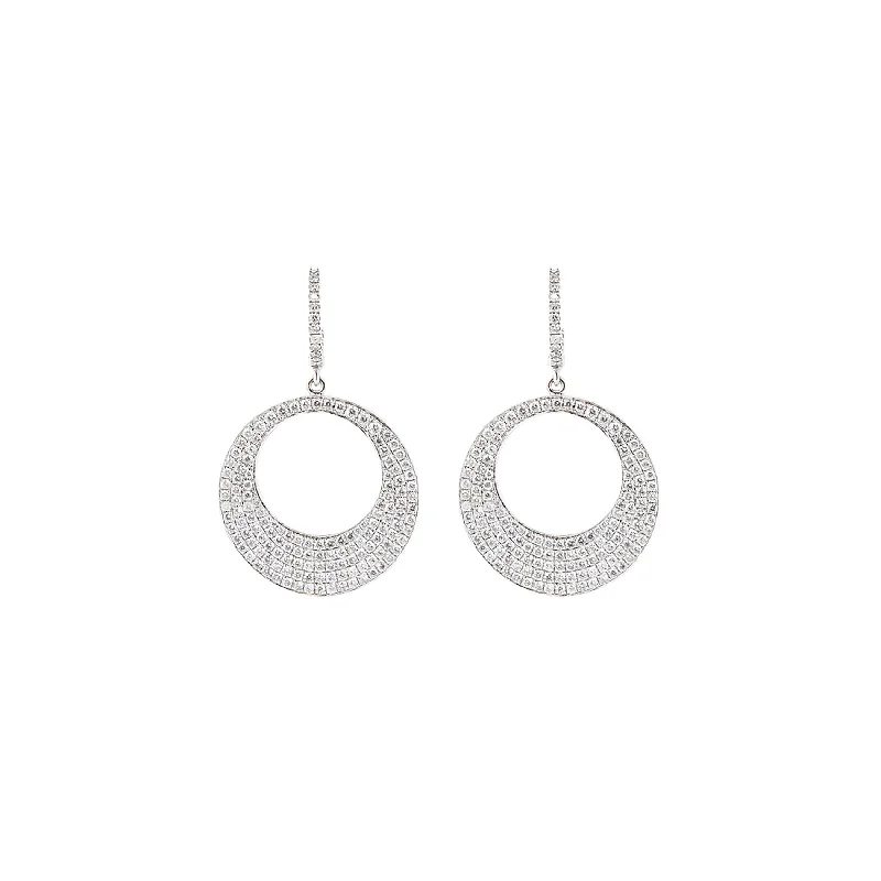 18K White Gold Pave Diamond Moon Drops