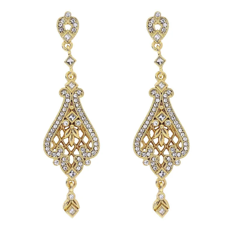 1928 Jewelry Bridal Filigree Pave Austrian Crystal Post Drop Earrings