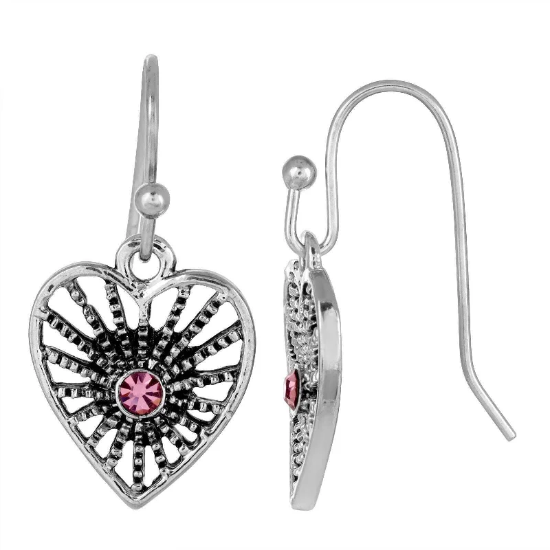 1928 Jewelry Radiating Heart Crystal Drop Earrings