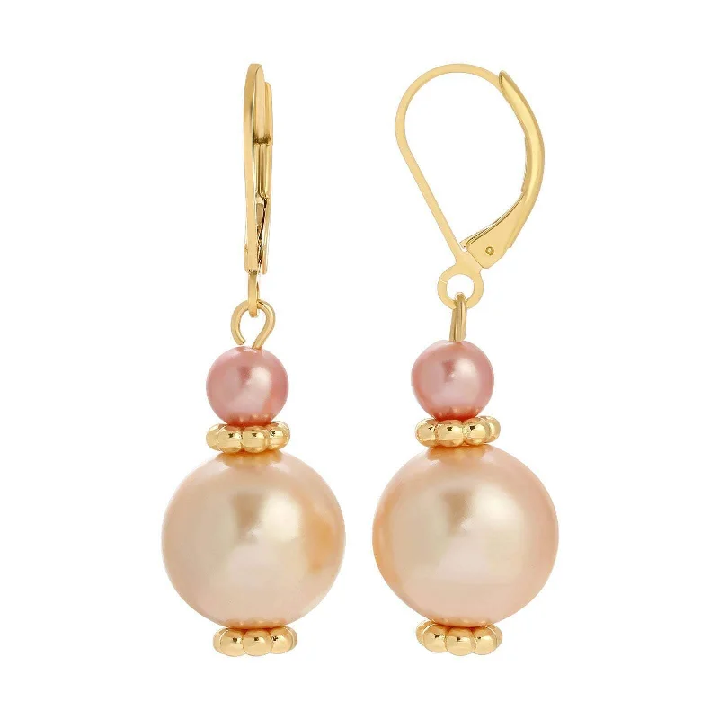 1928 Jewelry Rosabella Raspberry & Champagne Faux Pearl Drop Earrings