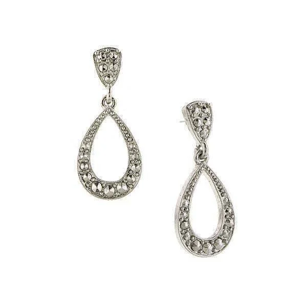 1928 Jewelry Silver Studded Faux Marcasite Teardrop Earrings