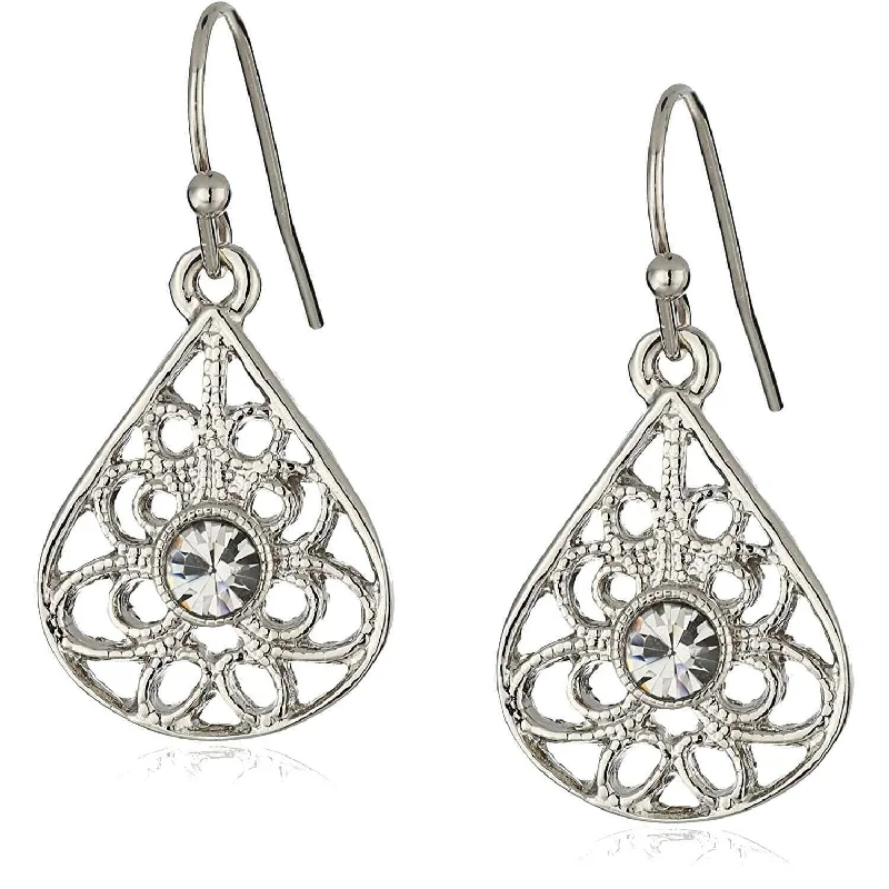 1928 Jewelry Petite Round Crystal Filigree Teardrop Earrings