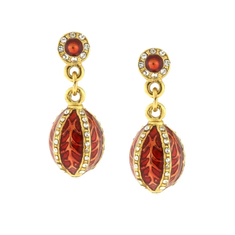 1928 Jewelry Trellis Red Enamel Crystal Egg Drop Earrings