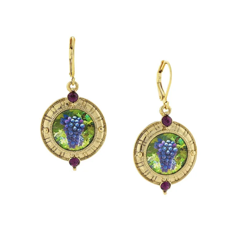 1928 Jewelry Winery Purple Grapes Amethyst Stone Accent Drop Earrings