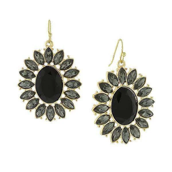 2028 Jewelry Jet Black Faceted Oval with Navette Accent Drop Earrings