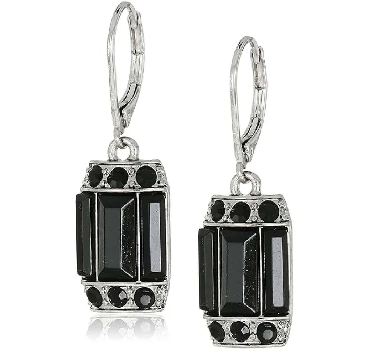 2028 Jewelry Black Round & Baguette Crystal Octagon Drop Earrings