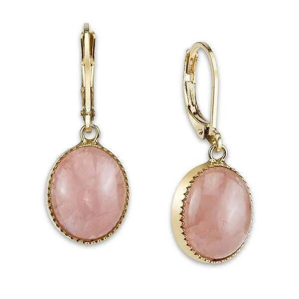 2028 Jewelry Oval Rose Quartz Gemstone Drop Earrings