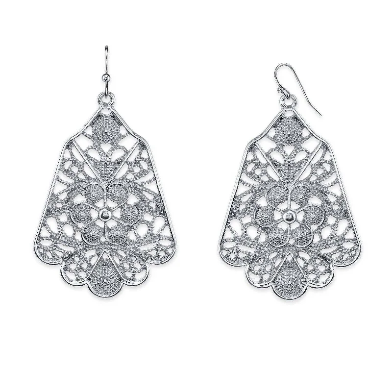 2028 Jewelry Silver Ornate Filigree Statement Drop Earrings