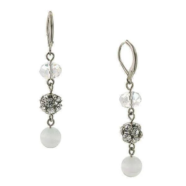 2028 Jewelry White Cats Eye Crystal Fireball Drop Earrings