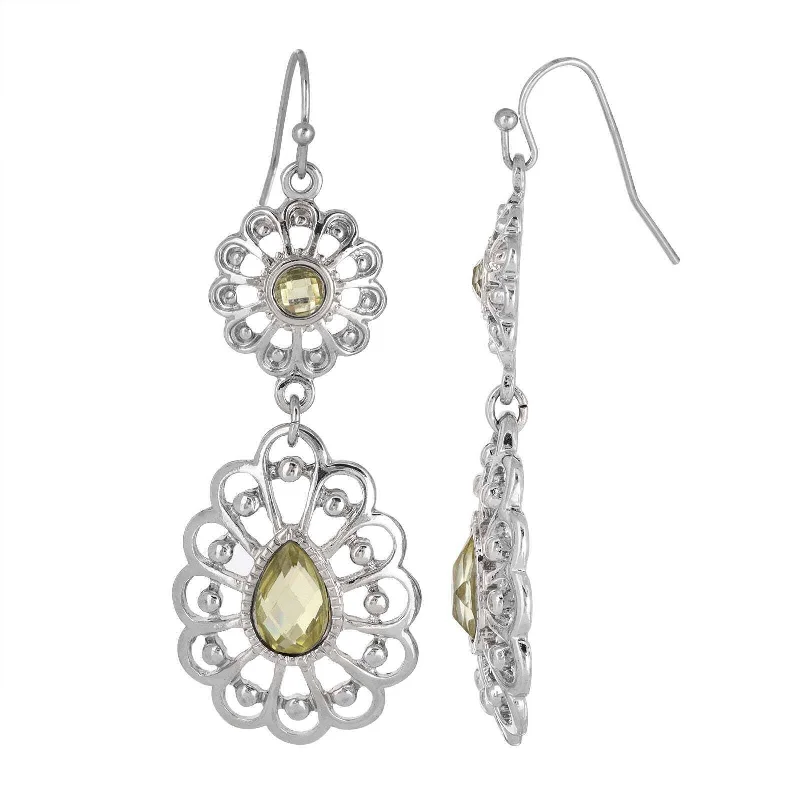 2028 Jewelry Filigree Clear And Light Yellow Crystal Drop Earrings