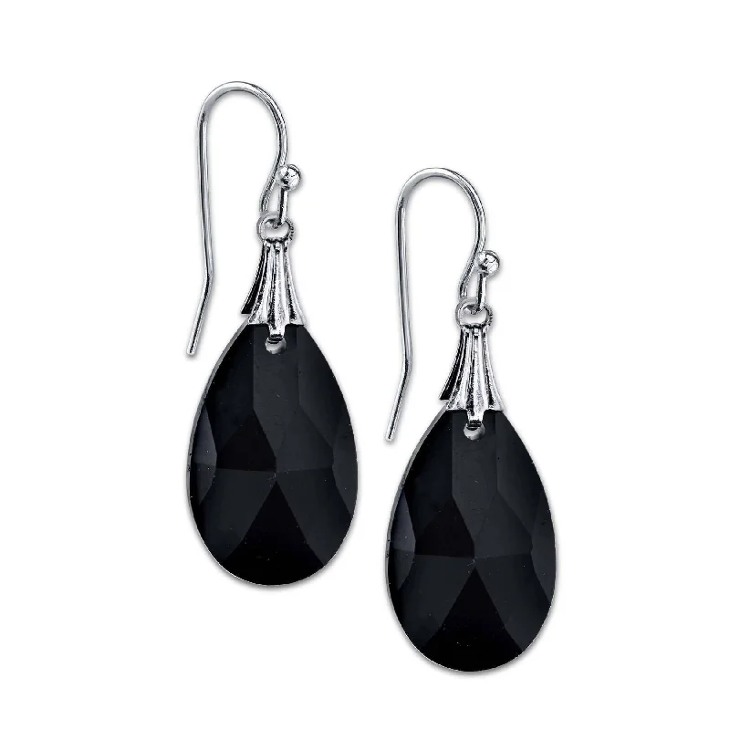 2028 Jewelry Black Faceted Teardrop Crystal Earrings