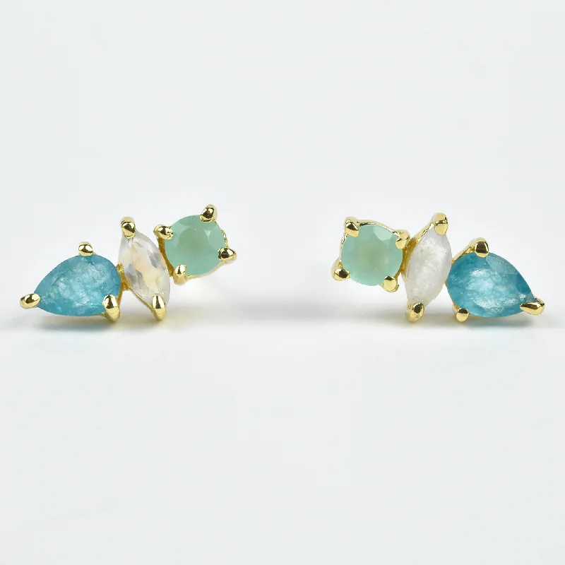 Blue Quartz, Moonstone and Jade Studs