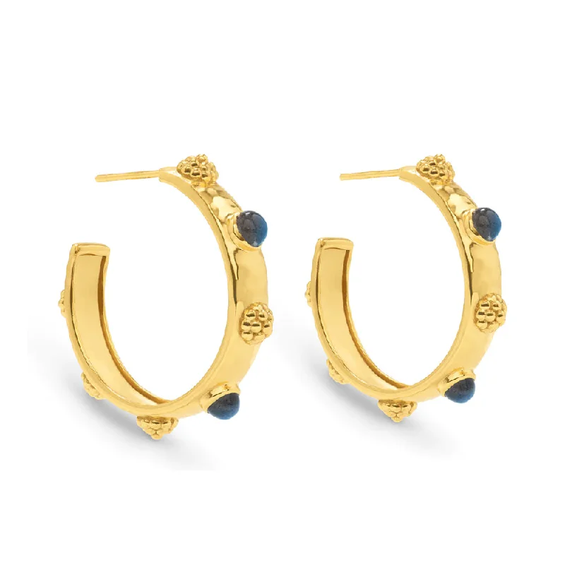 Capucine de Wulf Cleopatra Hoop Earrings- Hammered Gold/Blue Labradorite