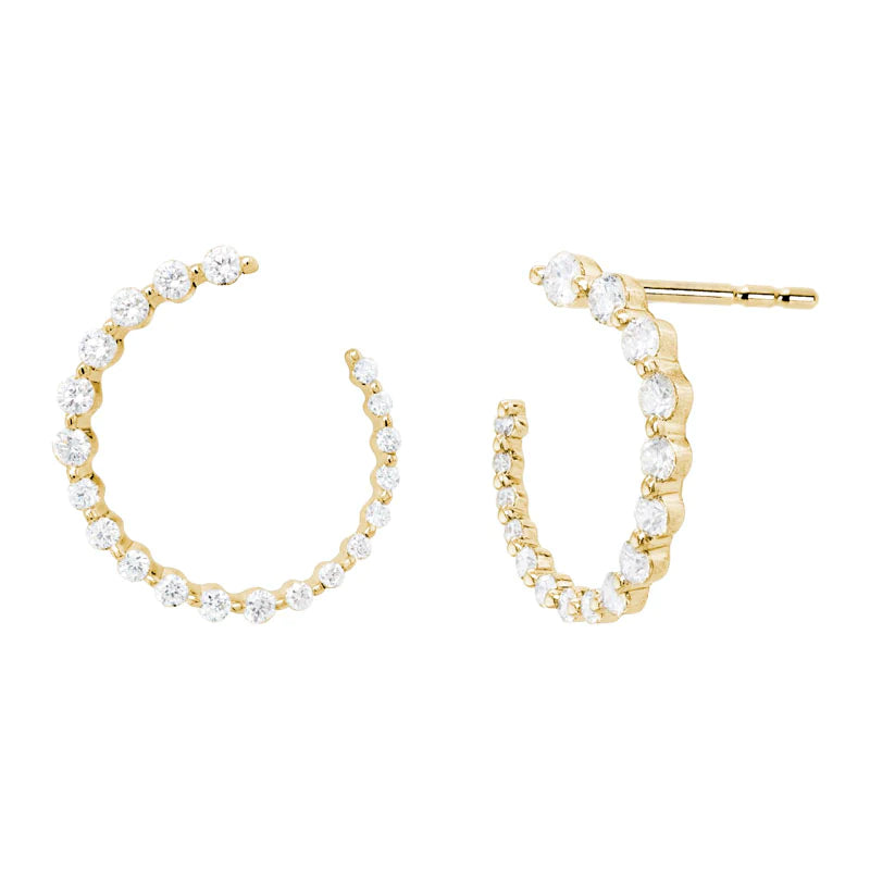 14K Yellow Gold Partial Hoop Diamond Earrings