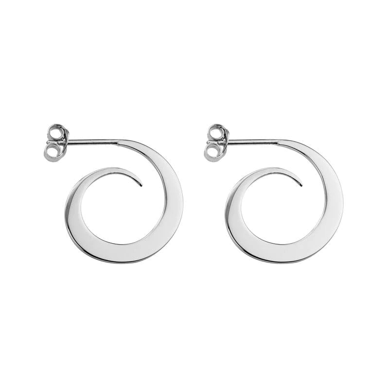 Sterling Silver Thin J Round Swirl Hoop Earrings