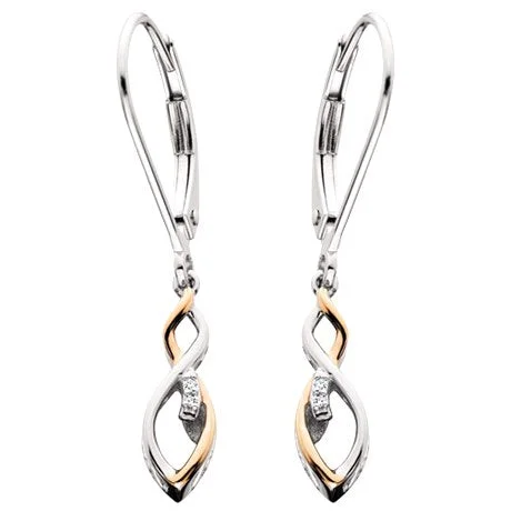 Aspire 925 sterling silver and 18kt rose gold overlay earrings with fine gallery work and .015tw diamonds. Matching Pendant and ring available.