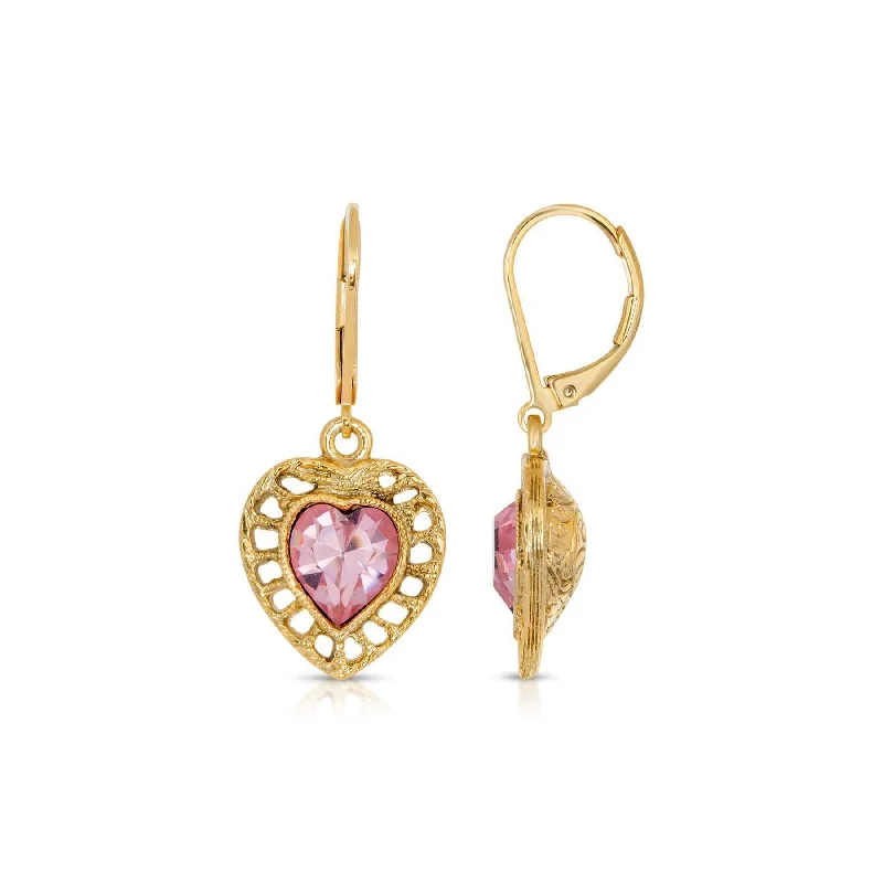 1928 Jewelry Pink Genuine Austrian Crystal Heart Drop Earrings