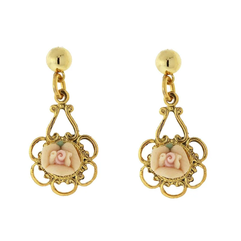 1928 Jewelry Porcelain Rose Drop Earrings