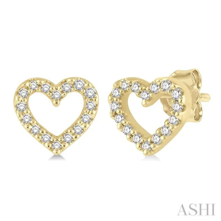 1/10 Ctw Heart Cutout Round Cut Diamond Petite Fashion Earring in 10K Yellow Gold