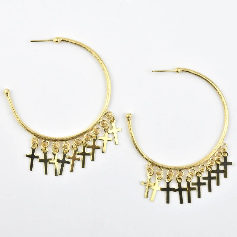 Hoop Earrings in Gold Tone with Crosses