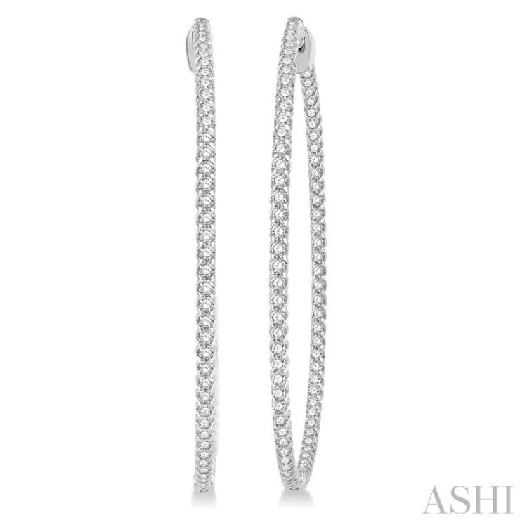 3 ctw Round Cut Diamond In & Out 2-Inch Hoop Earring in 14K White Gold