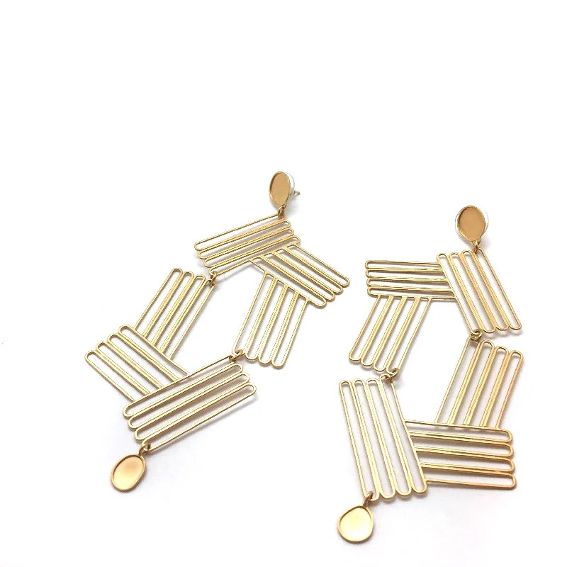 Large Gold Deco Earrings W/Hinge