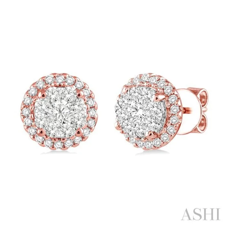 3/4 Ctw Lovebright Round Cut Diamond Earrings in 14K Rose and White Gold