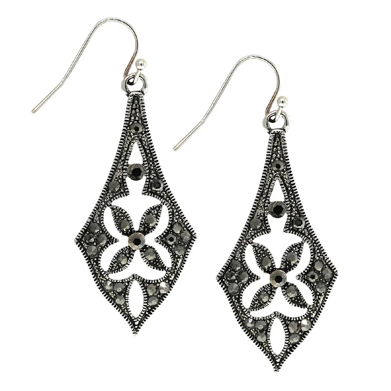 2028 Jewelry Hematite Crystal Drop Earrings