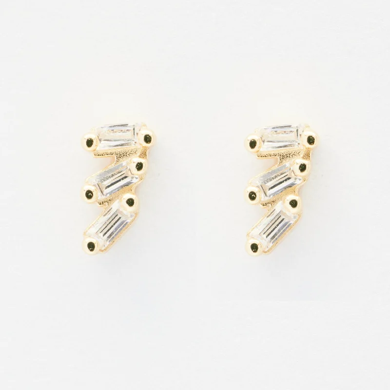 Miu Tiny Triple CZ Baguette Gold Stud Earrings