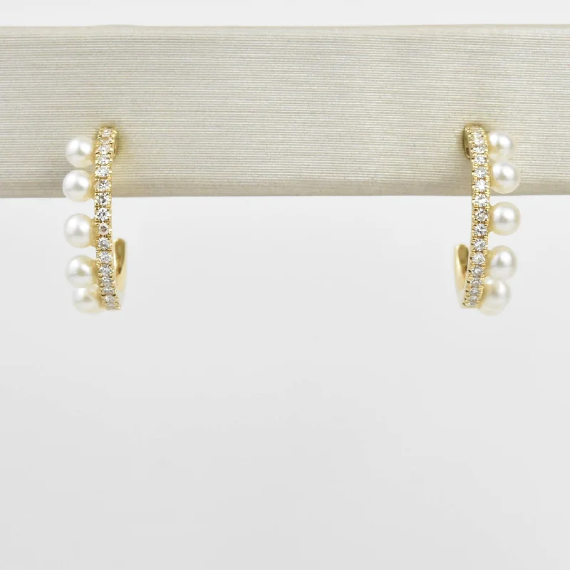 Pearl and Diamond Hoops in Yellow Gold