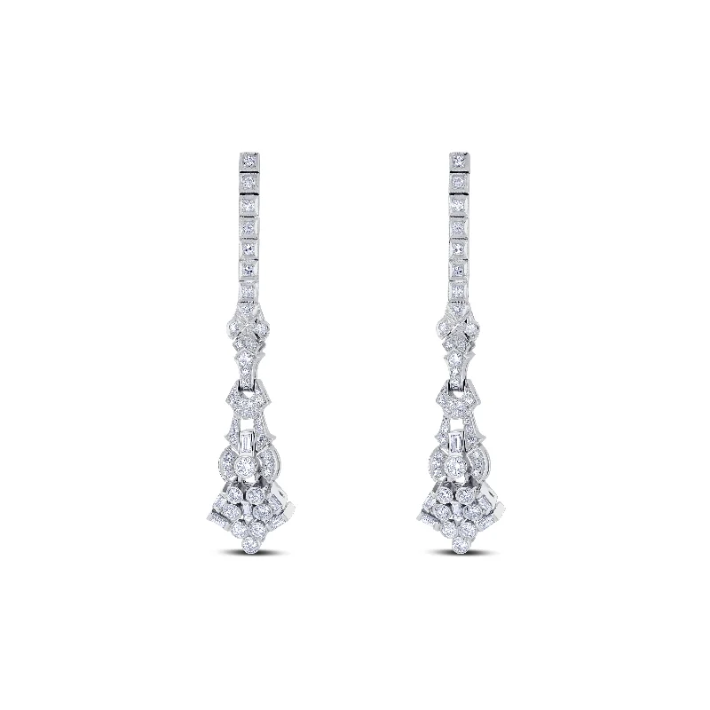 Platinum Baguette Drop Earrings