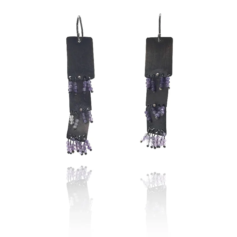 Rectangle Amethyst Fringe Earrings