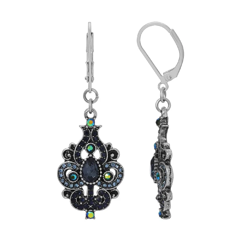 Regency Giovane Iridescent AB Crystal & Blue Stone Spade Drop Earrings