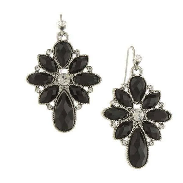 2028 Jewelry Black Stone And Crystal Cluster Drop Earrings