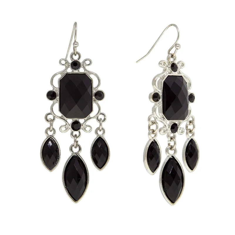 2028 Jewelry Black Octagon & Oval Crystal Drop Earrings