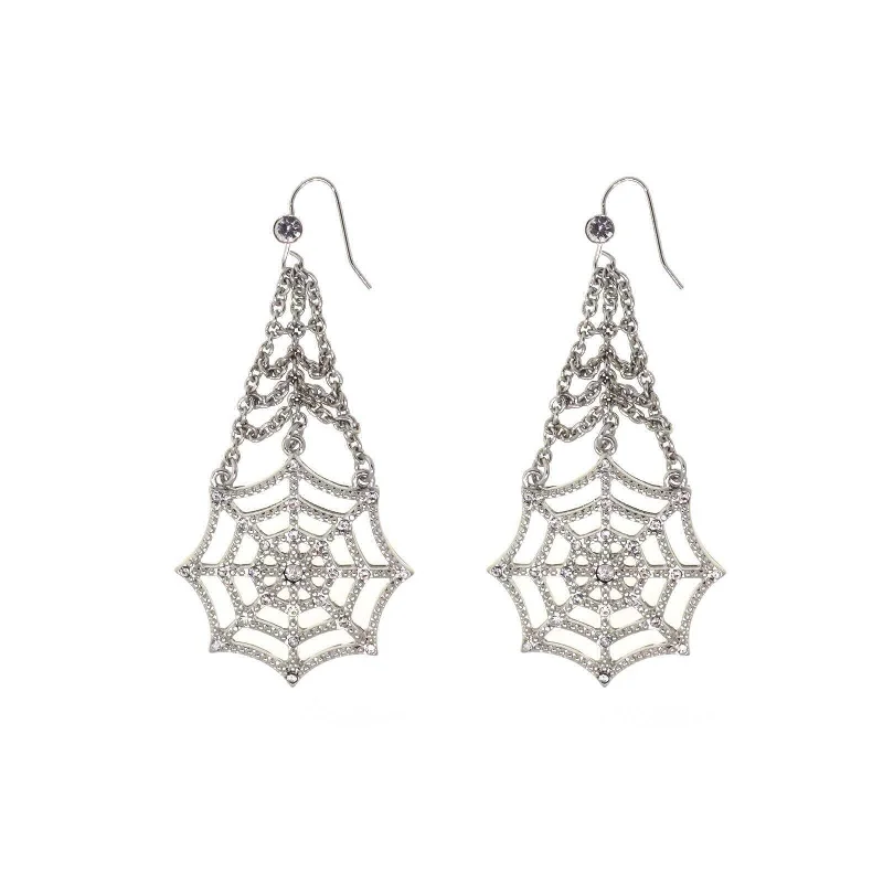 1928 Jewelry Crystal Spider Web Chain Drop Wire Earrings